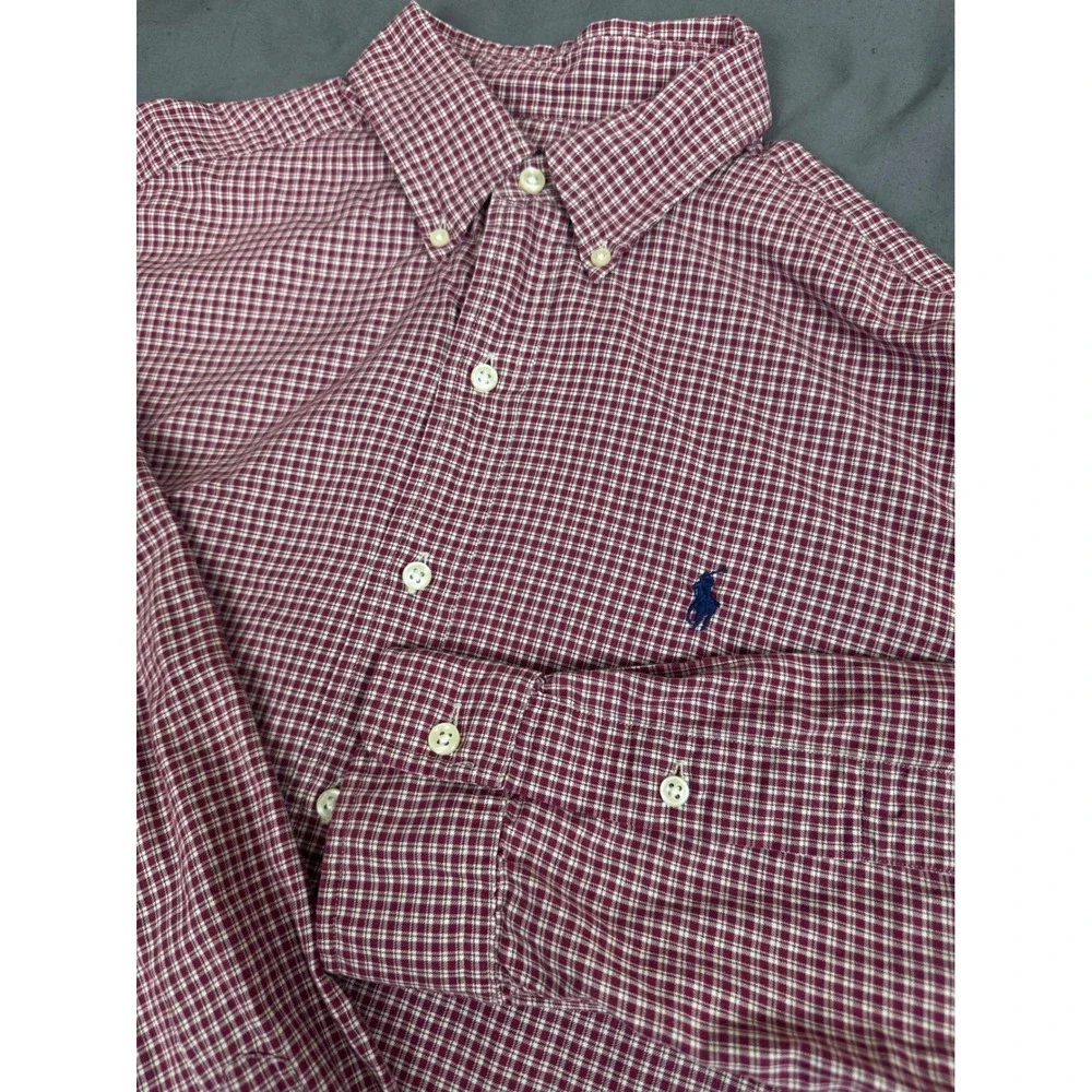 Polo Ralph Lauren Mens Medium Red White Check Button Down Shirt Long Sleeve